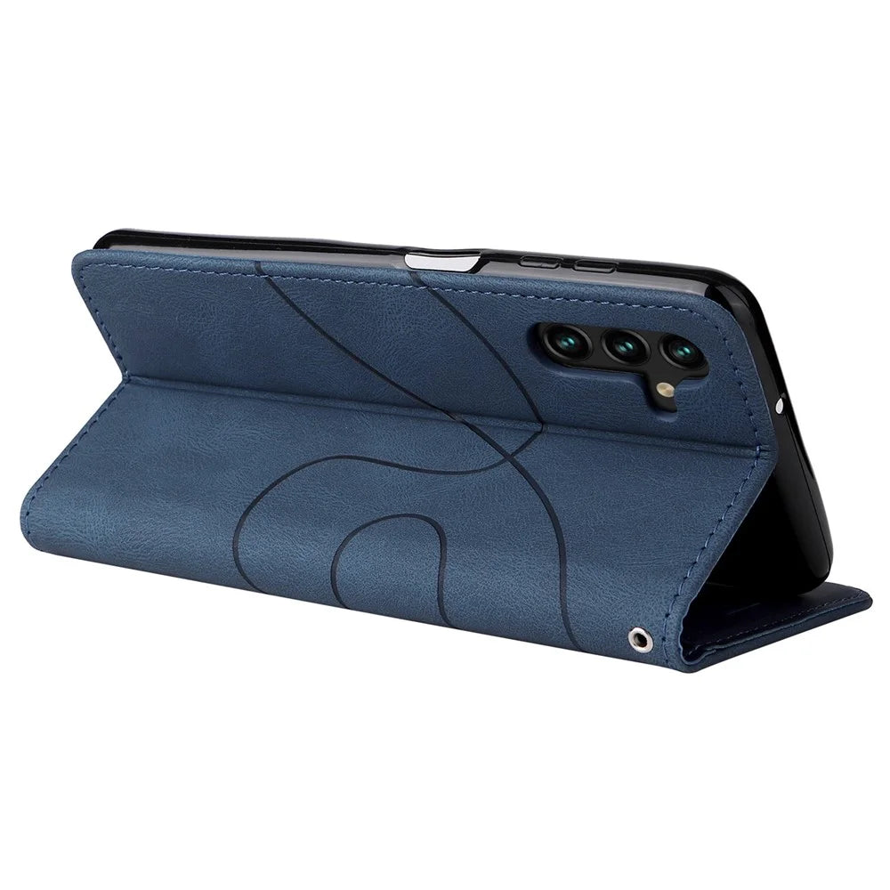 For Samsung Galaxy A14 5G / A14 4G Leather Case Wallet Stand Color Splicing Phone Cover - Blue - 4