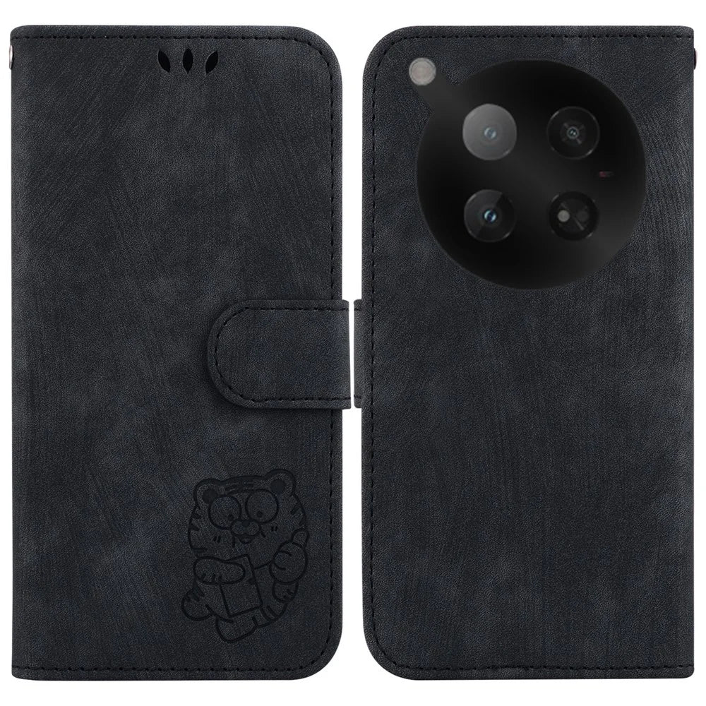 For Infinix Zero 40 4G Wallet Case Tiger Imprint Leather Shockproof Phone Cover with Wrist Strap - Black - 1