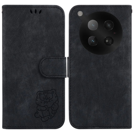 For Infinix Zero 40 4G Wallet Case Tiger Imprint Leather Shockproof Phone Cover with Wrist Strap - Black - 1