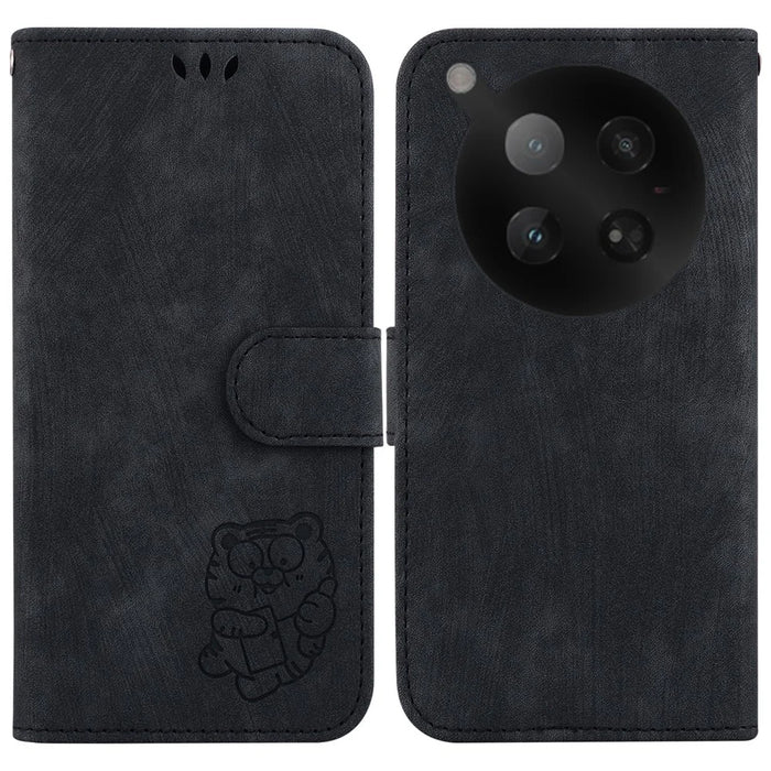 For Infinix Zero 40 4G Wallet Case Tiger Imprint Leather Shockproof Phone Cover with Wrist Strap - Black - 1