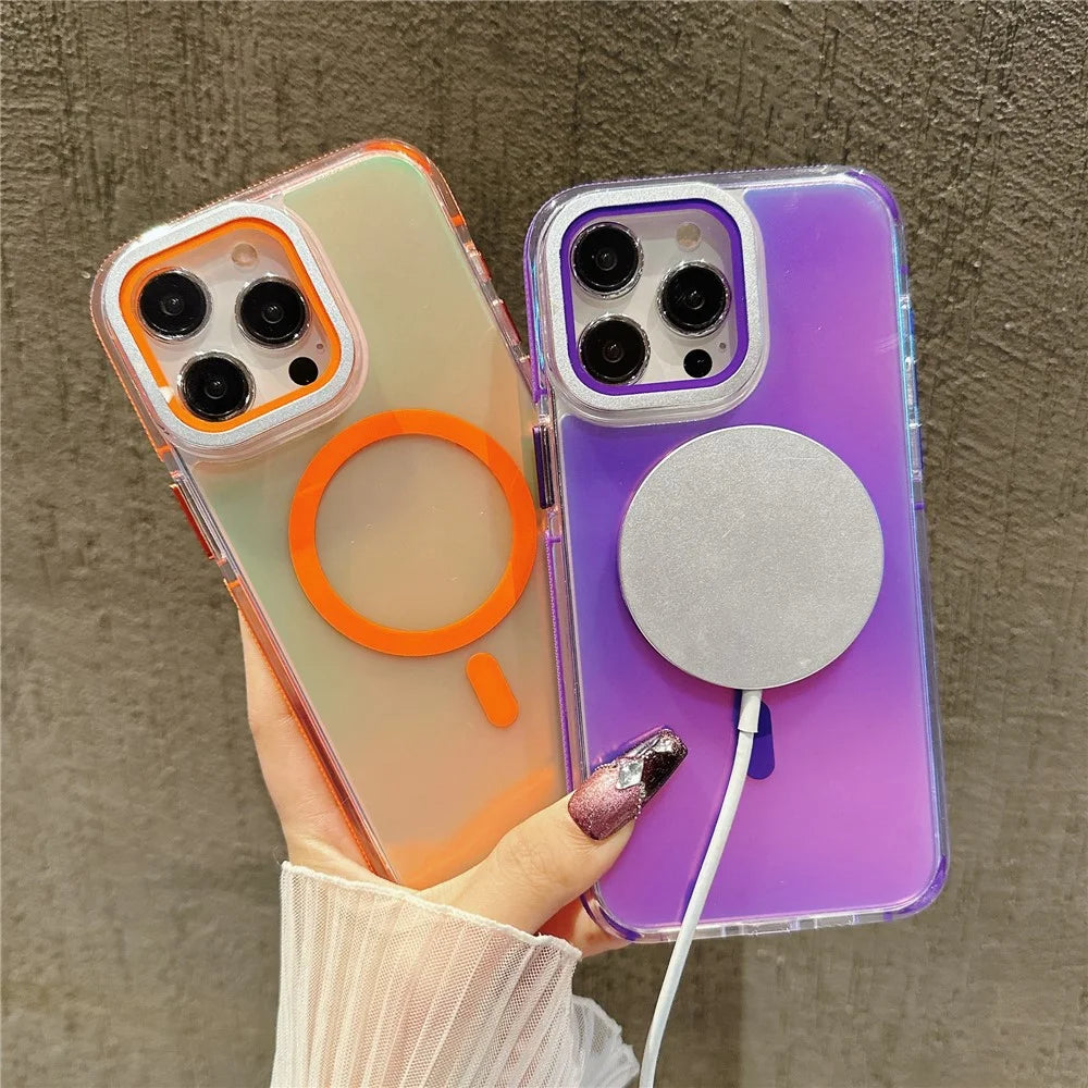 For iPhone 15 Pro Max Magnetic Case TPU Acrylic Phone Back Cover with Lens Film and Kickstand - White - 4
