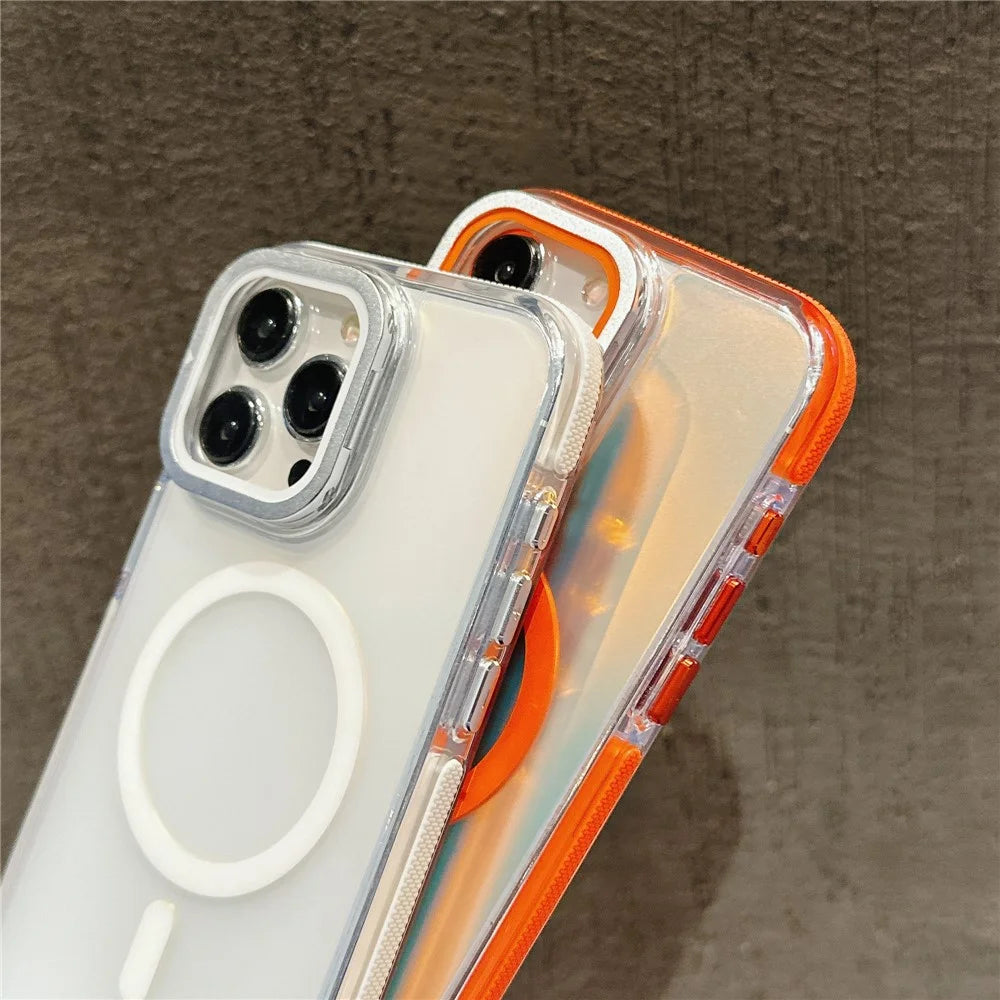 For iPhone 15 Pro Max Magnetic Case TPU Acrylic Phone Back Cover with Lens Film and Kickstand - White - 6