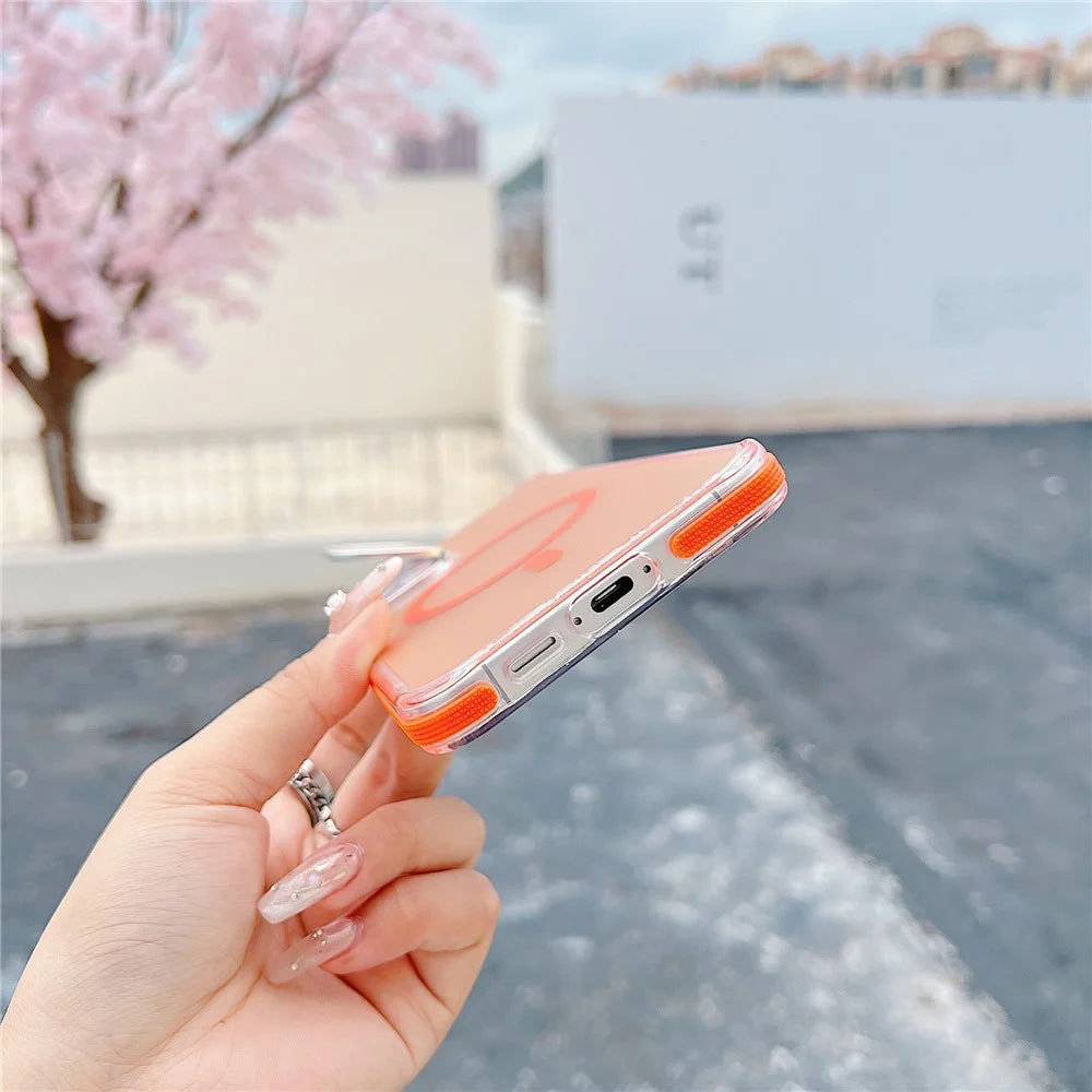 For Samsung Galaxy A55 5G Magnetic Case TPU Acrylic Phone Back Cover with Lens Film and Kickstand - Orange - 5