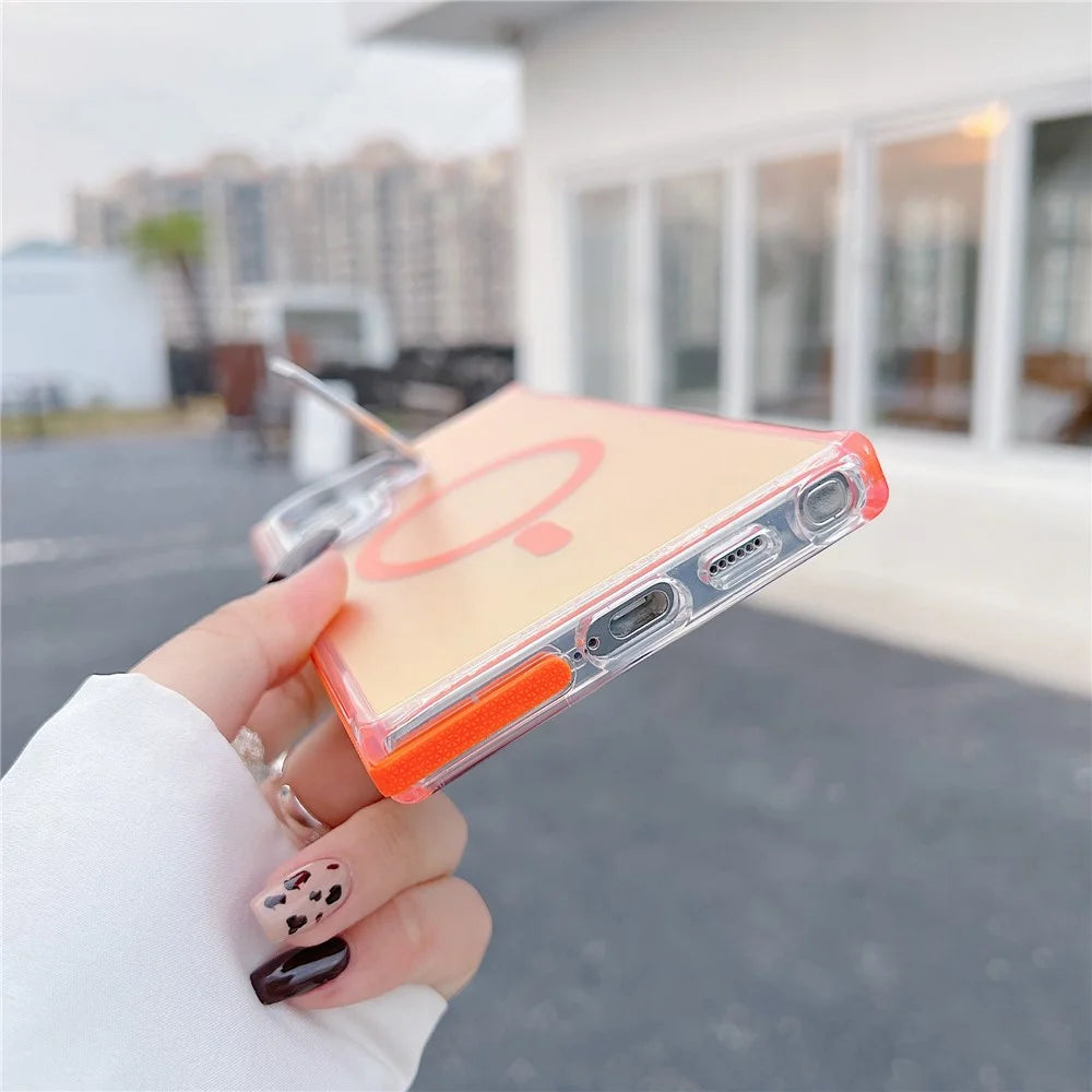 For Samsung Galaxy S24 Ultra Magnetic Case TPU Acrylic Phone Back Cover with Lens Film and Kickstand - Orange - 4