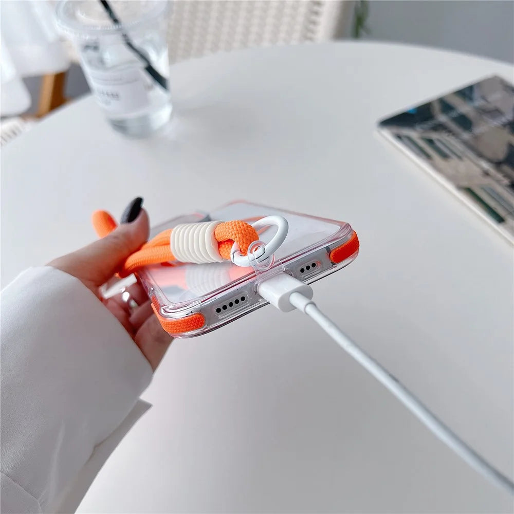 For iPhone 16 Pro Magnetic Case TPU Acrylic Clear Phone Back Cover with Lens Protector Kickstand - Orange - 7