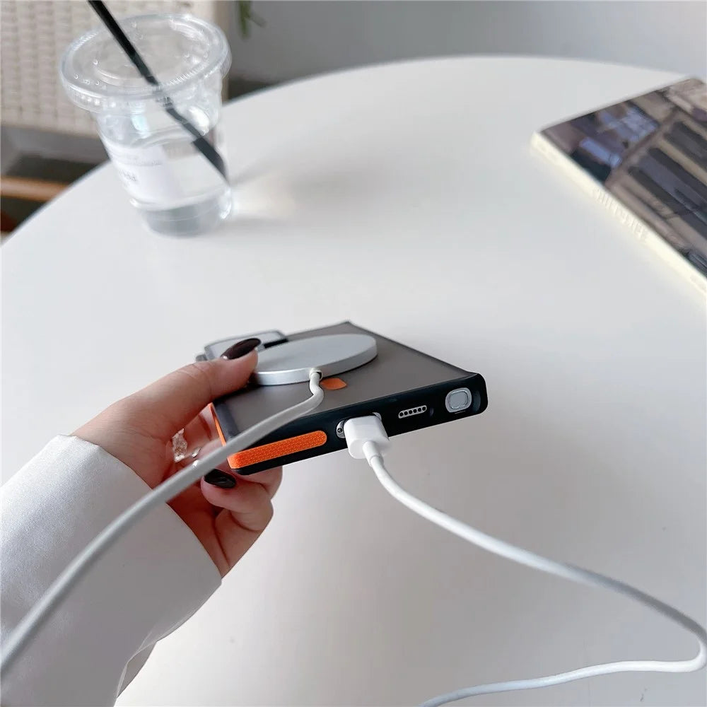 For Samsung Galaxy S25 Ultra Magnetic Case Skin-Touch TPU Acrylic Phone Back Cover with Lens Protector Kickstand - Orange - 7