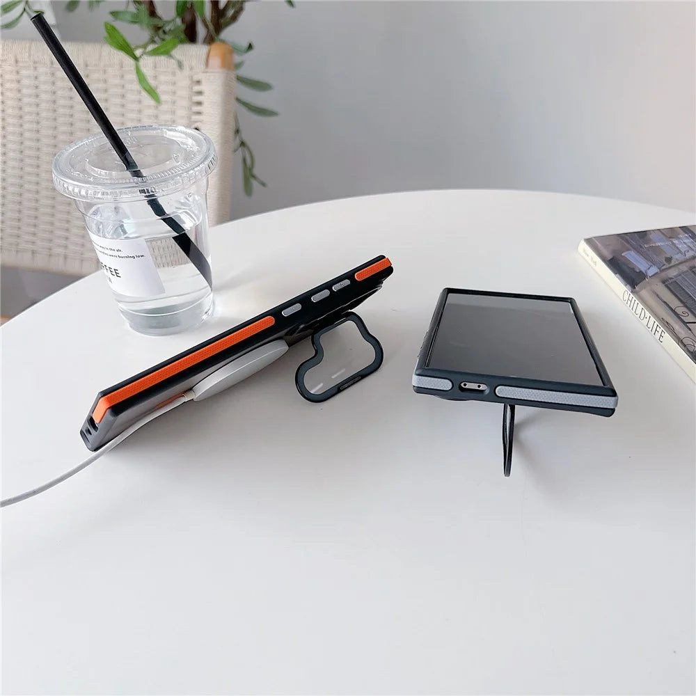 For Samsung Galaxy S24 Ultra Magnetic Case Skin-Touch TPU Acrylic Phone Back Cover with Lens Protector Kickstand - Orange - 2