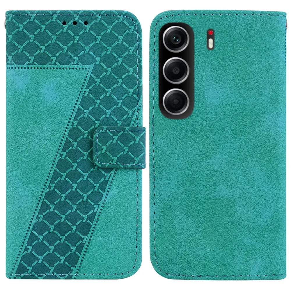 For TECNO Camon 40 4G Stand Case 7-Shaped Pattern Imprint Leather Phone Cover with Strap - Green - 1