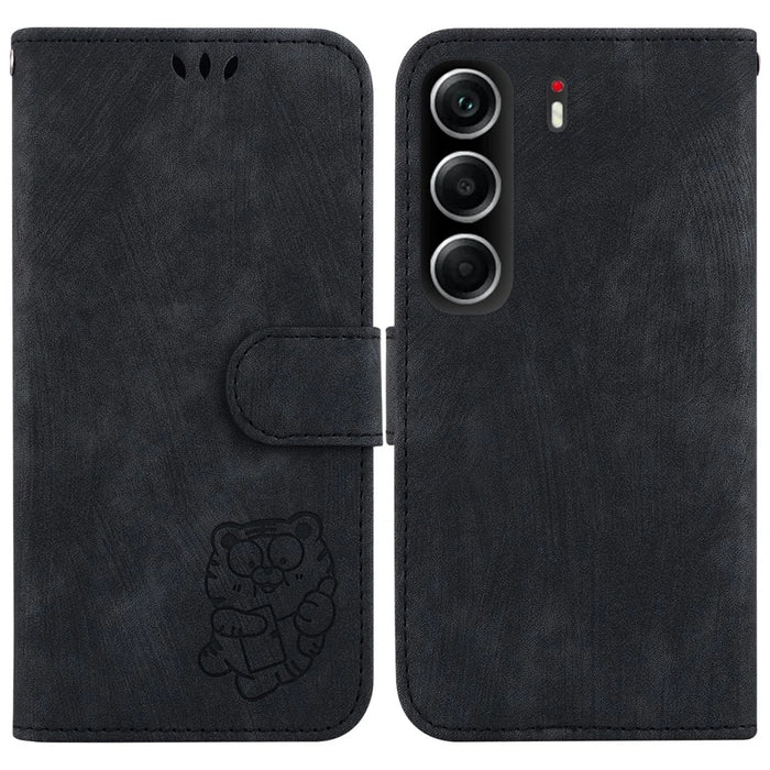 For TECNO Camon 40 4G Wallet Case Tiger Imprint Leather Shockproof Phone Cover with Wrist Strap - Black - 1
