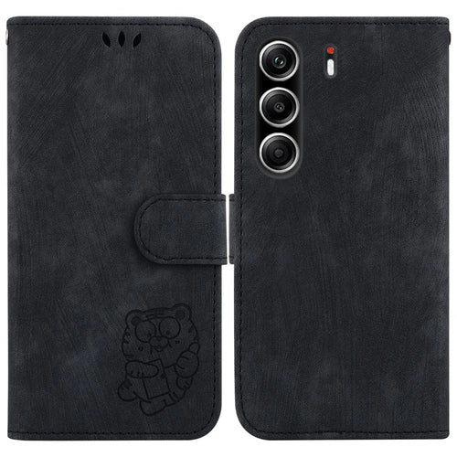 For TECNO Camon 40 Pro 5G  /  4G Wallet Case Tiger Imprint Leather Shockproof Phone Cover with Wrist Strap - Black - 1