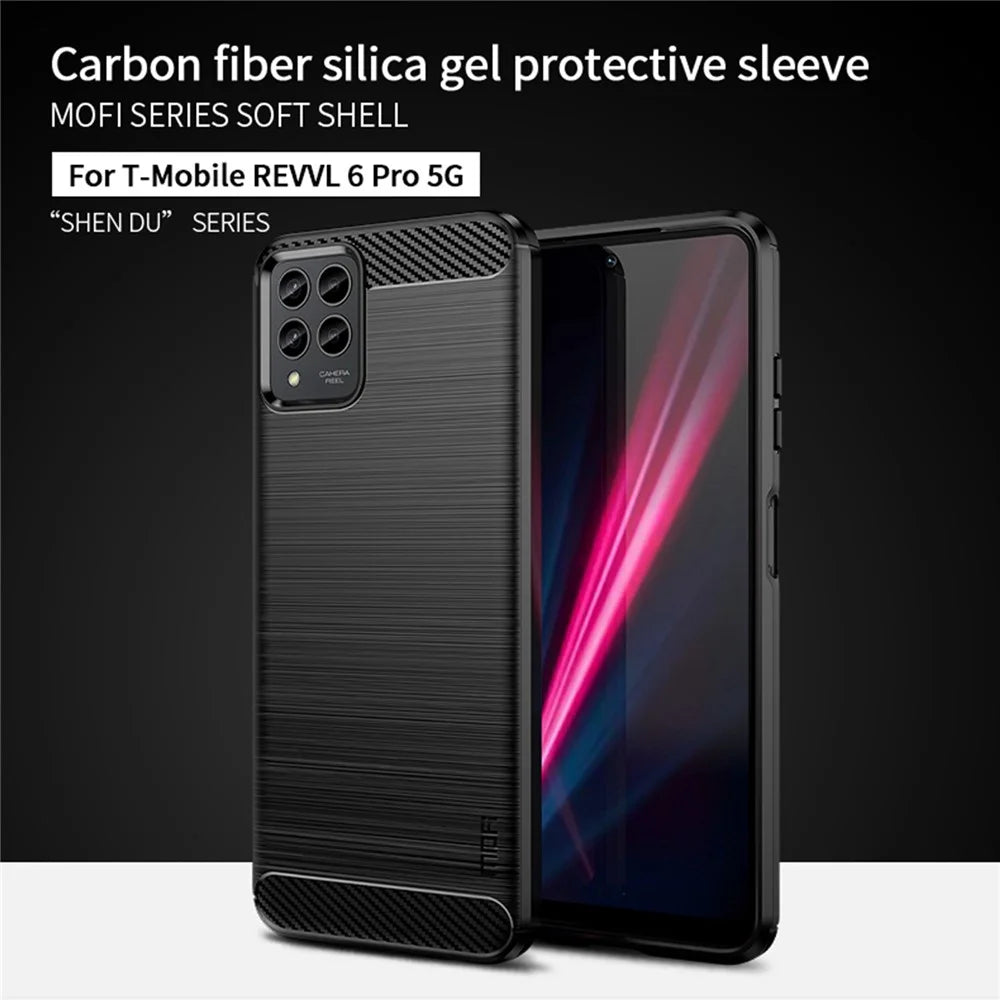 MOFI JK TPU Series-1 for T-Mobile Revvl 6 Pro 5G Brushed Surface Drop-proof Phone Case Carbon Fiber Texture Protective TPU Cover - Black - 3