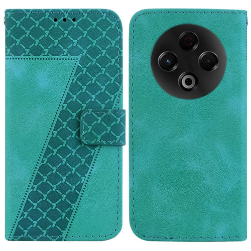 For TECNO Spark 30 4G Stand Case 7-Shaped Pattern Imprint Leather Phone Cover with Strap - Green - 1