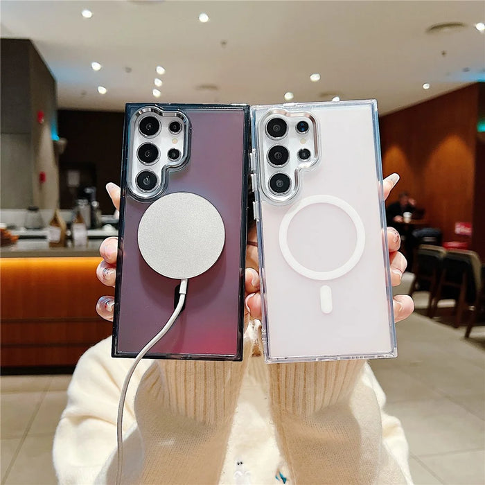 For Samsung Galaxy S24 Ultra Magnetic Case Color Changing TPU Phone Back Cover - Pink - 5