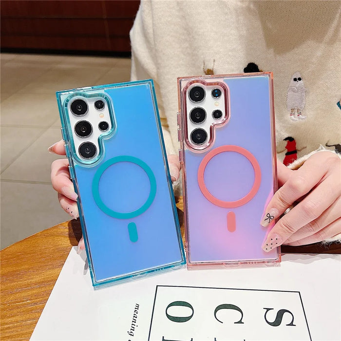 For Samsung Galaxy S24 Ultra Magnetic Case Color Changing TPU Phone Back Cover - Pink - 6
