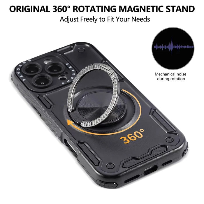 For iPhone 16 Pro Max Case Ring Kickstand PC + TPU Shockproof Phone Back Cover - Black - 3