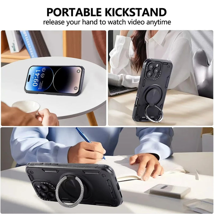 For iPhone 16 Pro Max Case Ring Kickstand PC + TPU Shockproof Phone Back Cover - Black - 5