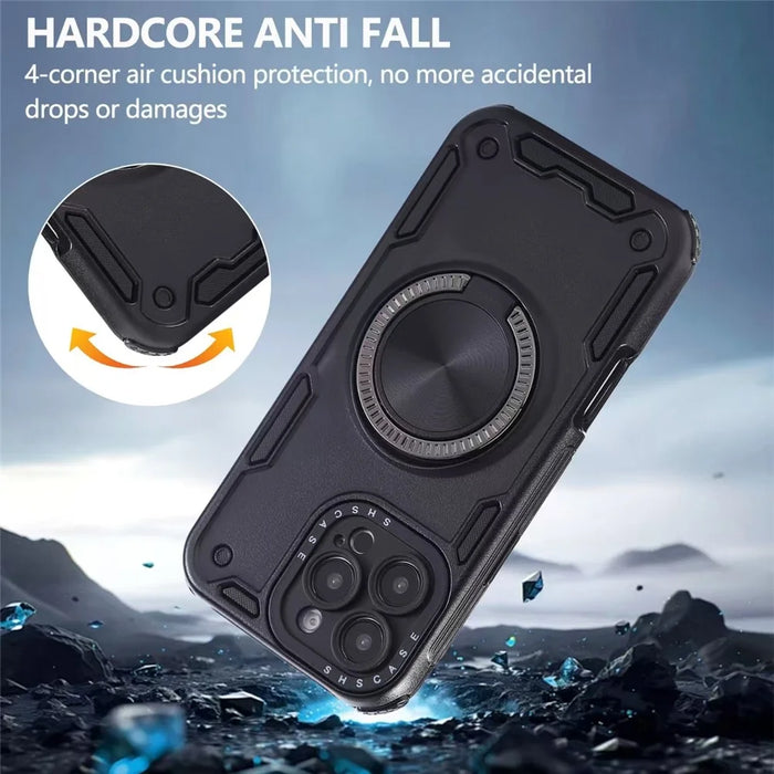 For iPhone 16 Pro Max Case Ring Kickstand PC + TPU Shockproof Phone Back Cover - Black - 6