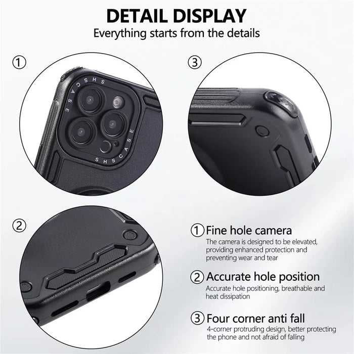 For iPhone 16 Pro Max Case Ring Kickstand PC + TPU Shockproof Phone Back Cover - Black - 7