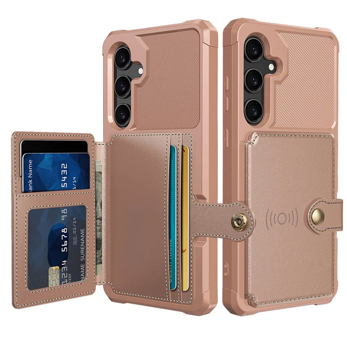 For Samsung Galaxy S24 FE Case with Card Holder PU Leather + TPU Phone Back Cover - Pink - 2