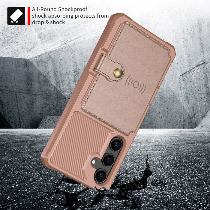For Samsung Galaxy S24 FE Case with Card Holder PU Leather + TPU Phone Back Cover - Pink - 4