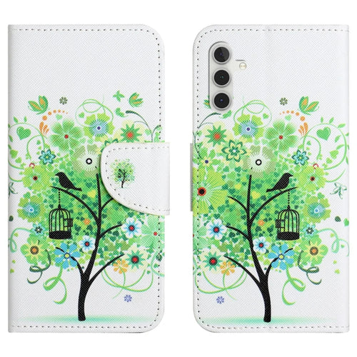 For Samsung Galaxy A56 5G / M56 5G Case Pattern Printing Cross Texture Leather Phone Cover - Green Tree - 1