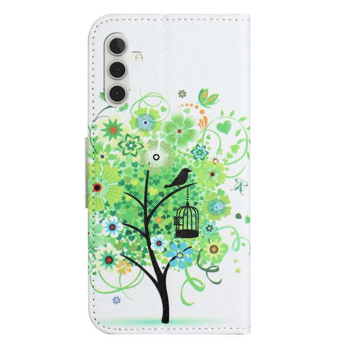 For Samsung Galaxy A56 5G / M56 5G Case Pattern Printing Cross Texture Leather Phone Cover - Green Tree - 5