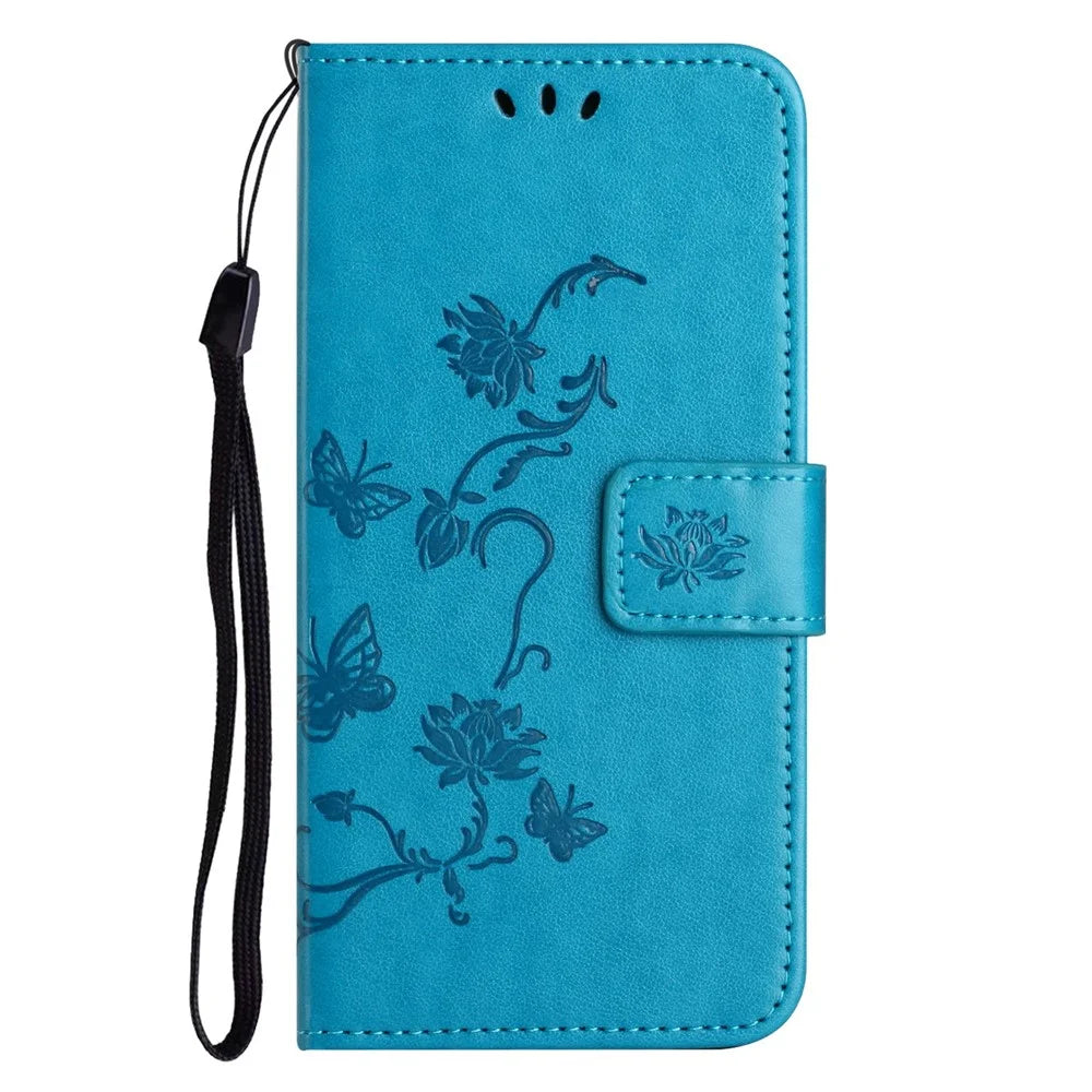 For Samsung Galaxy A56 5G / M56 5G Case Wallet Stand Imprinted Butterfly Flower PU Leather Phone Cover - Blue - 4
