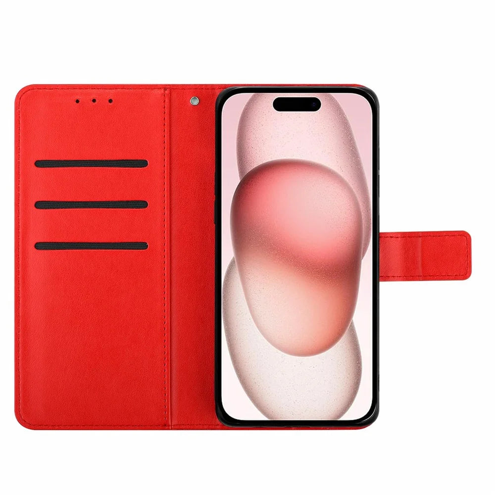 For iPhone 17 Leather Case with Strap / Card Slots Mandala Pattern Stand Phone Cover - Red - 2