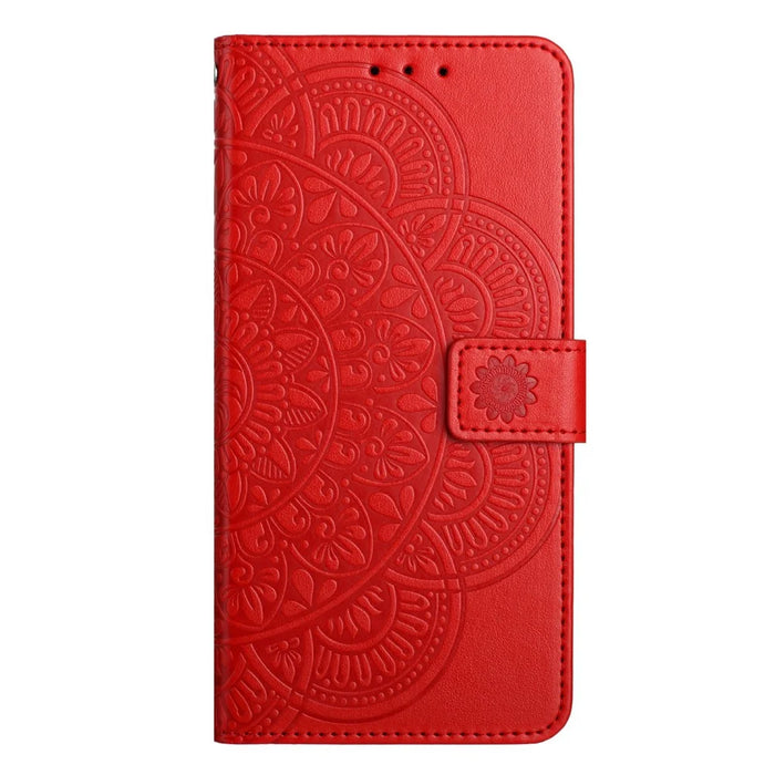 For iPhone Air Leather Case with Strap / Card Slots Mandala Pattern Stand Phone Cover - Red - 6