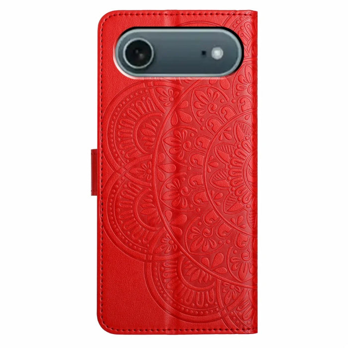 For iPhone Air Leather Case with Strap / Card Slots Mandala Pattern Stand Phone Cover - Red - 7