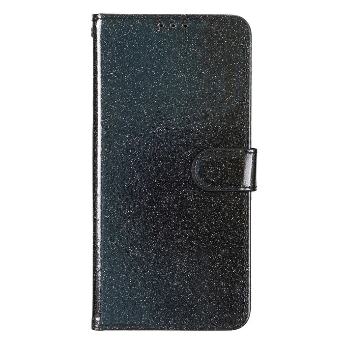 For iPhone 18 Pro Max / 17 Pro Max Wallet Case Glitter Anti-Scratch Leather Stand Phone Cover with Strap - Black - 5