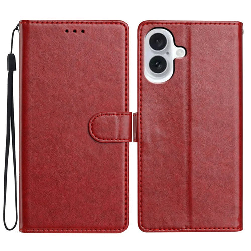 For iPhone 17 Leather Case Wallet Stand Phone Cover with Handy Strap - Red - 1