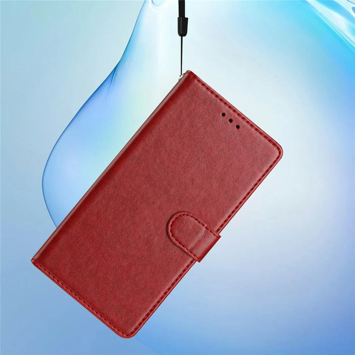 For iPhone Air Leather Case Wallet Stand Phone Cover with Handy Strap - Red - 5