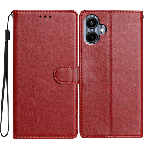 For Samsung Galaxy A08 5G / A08 4G / A07 4G Leather Case Wallet Stand Phone Cover with Handy Strap - Red - 1