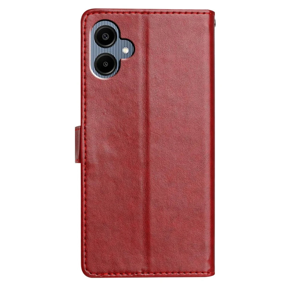 For Samsung Galaxy A08 5G / A08 4G / A07 4G Leather Case Wallet Stand Phone Cover with Handy Strap - Red - 6