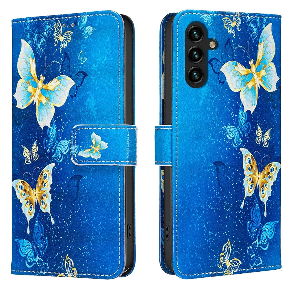 For Samsung Galaxy A56 5G  /  A36 5G Case Wallet Stand Pattern Printing Phone Leather Cover - Golden Butterflies - 1