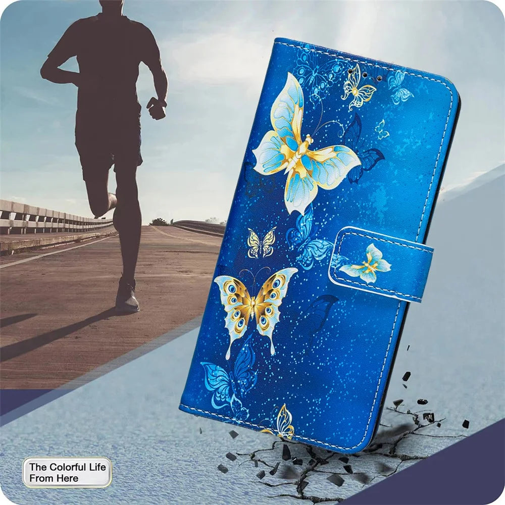 For Samsung Galaxy A56 5G  /  A36 5G Case Wallet Stand Pattern Printing Phone Leather Cover - Golden Butterflies - 6