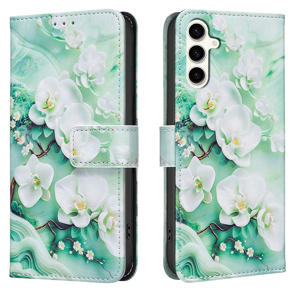 For Samsung Galaxy A56 5G  /  A36 5G Leather Case Pattern Print Wallet Stand Phone Cover - Small Flowers - 1