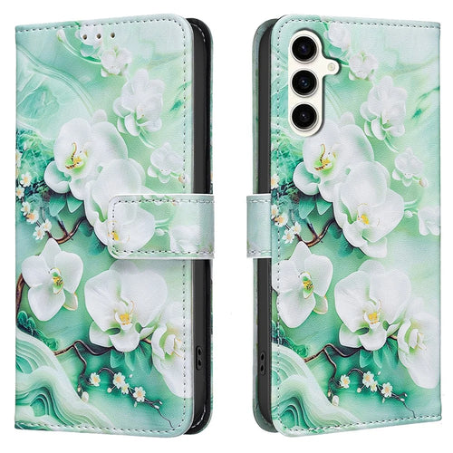 For Samsung Galaxy A56 5G  /  A36 5G Leather Case Pattern Print Wallet Stand Phone Cover - Small Flowers - 1