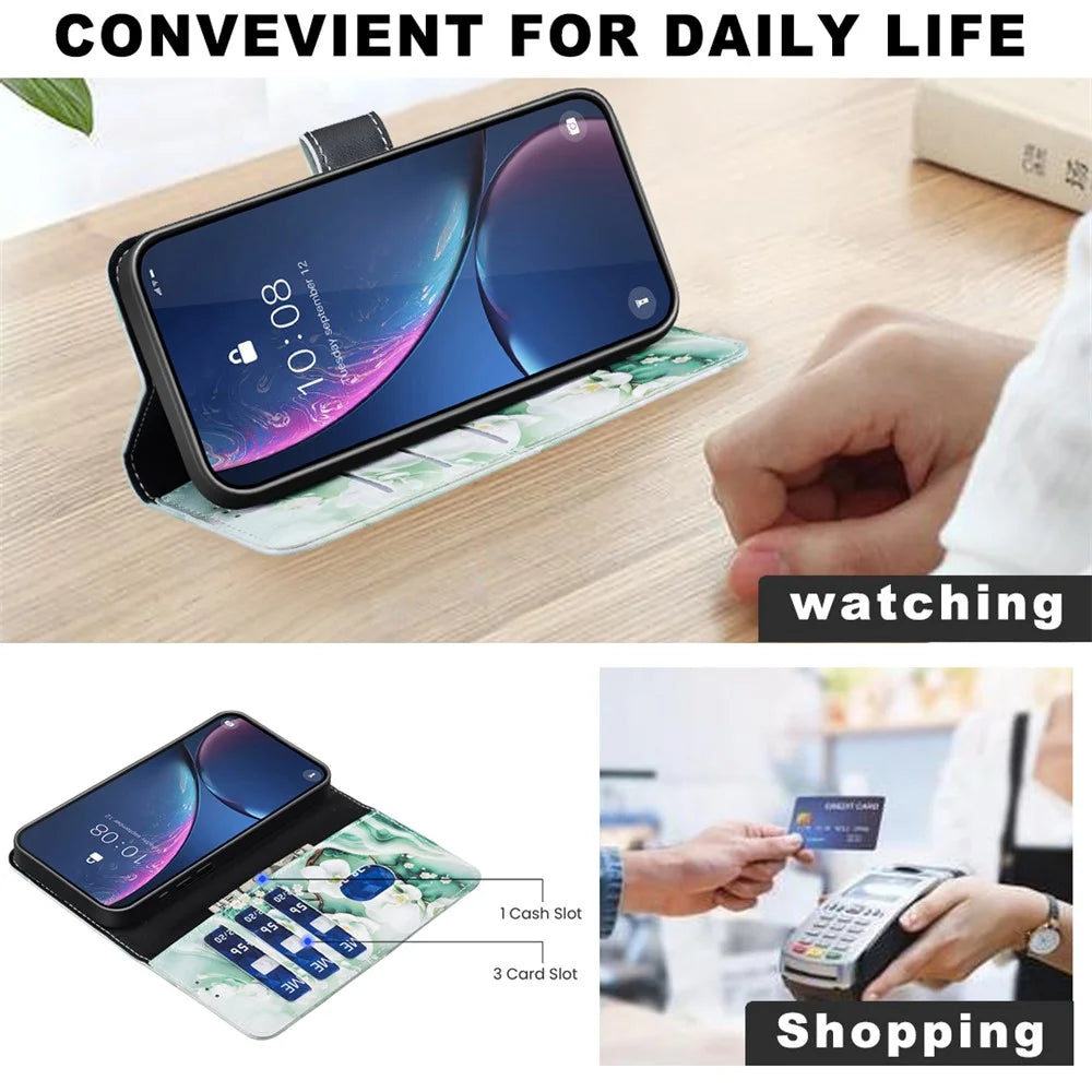 For Samsung Galaxy A56 5G  /  A36 5G Leather Case Pattern Print Wallet Stand Phone Cover - Small Flowers - 3
