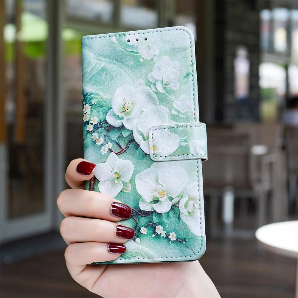 For Samsung Galaxy A56 5G  /  A36 5G Leather Case Pattern Print Wallet Stand Phone Cover - Small Flowers - 4