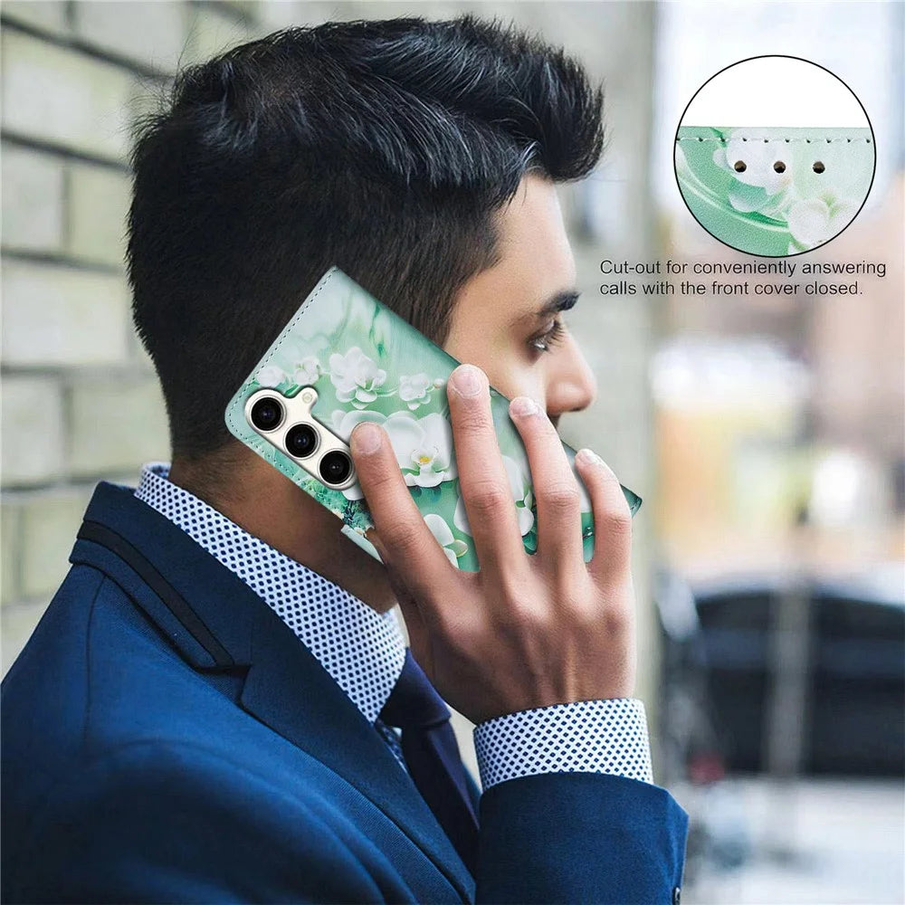 For Samsung Galaxy A56 5G  /  A36 5G Leather Case Pattern Print Wallet Stand Phone Cover - Small Flowers - 5