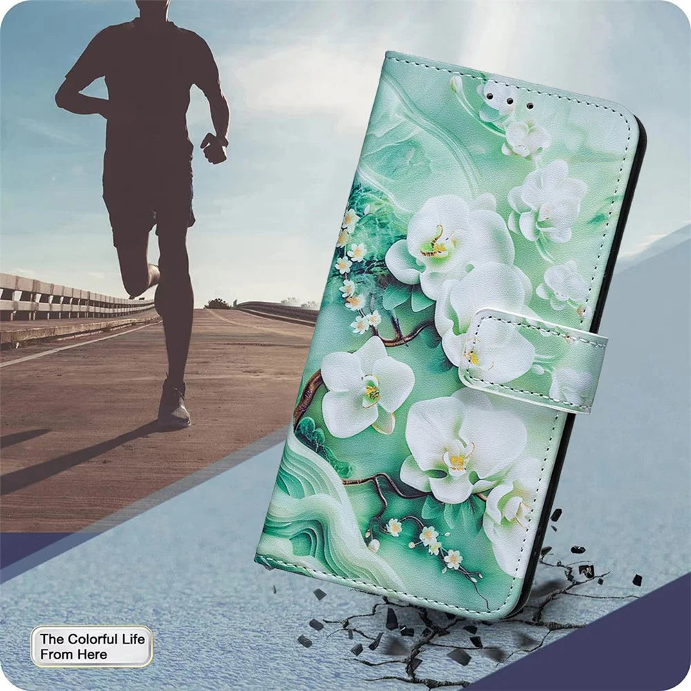 For Samsung Galaxy A56 5G  /  A36 5G Leather Case Pattern Print Wallet Stand Phone Cover - Small Flowers - 6