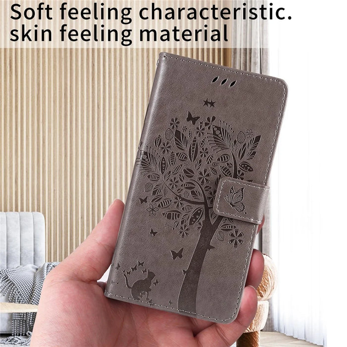 For iPhone 18 Pro Max / 17 Pro Max Phone Case with Stand Cat Tree Pattern Leather Wallet Mobile Cover - Grey - 5