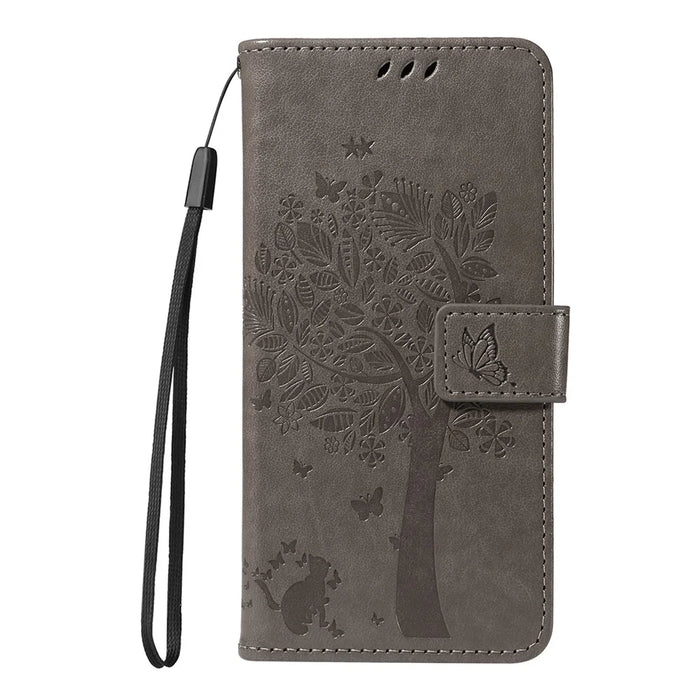 For iPhone 18 Pro Max / 17 Pro Max Phone Case with Stand Cat Tree Pattern Leather Wallet Mobile Cover - Grey - 7