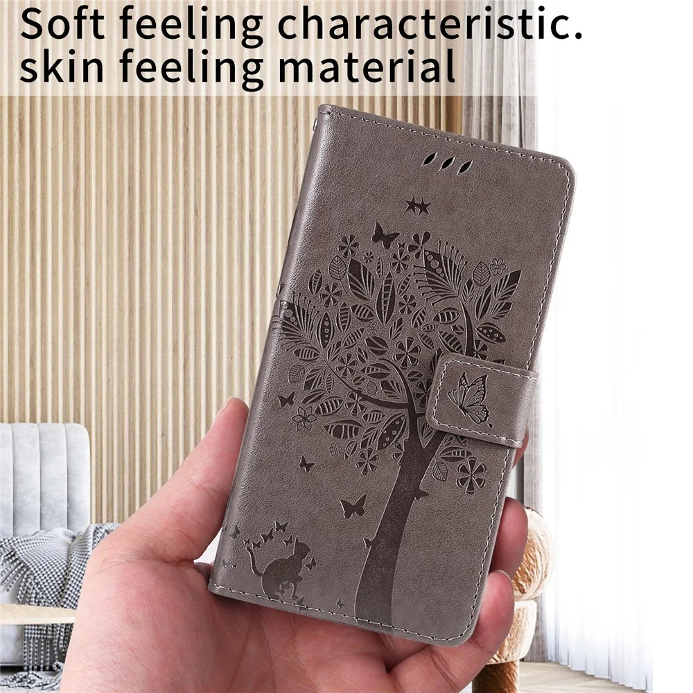 For iPhone 17 Phone Case with Stand Cat Tree Pattern Leather Wallet Mobile Cover - Grey - 4
