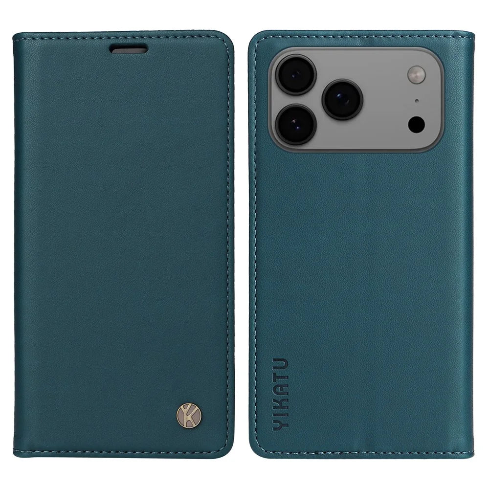 YIKATU For iPhone 18 Pro Max / 17 Pro Max Phone Cases  Magnetic Closure PU Leather Mobile Cover - Green - 1