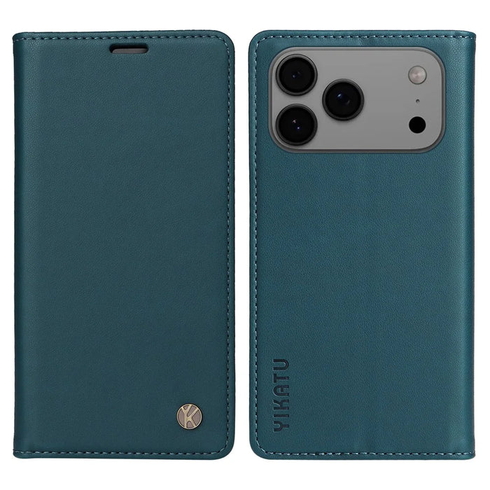 YIKATU For iPhone 18 Pro Max / 17 Pro Max Phone Cases  Magnetic Closure PU Leather Mobile Cover - Green - 1