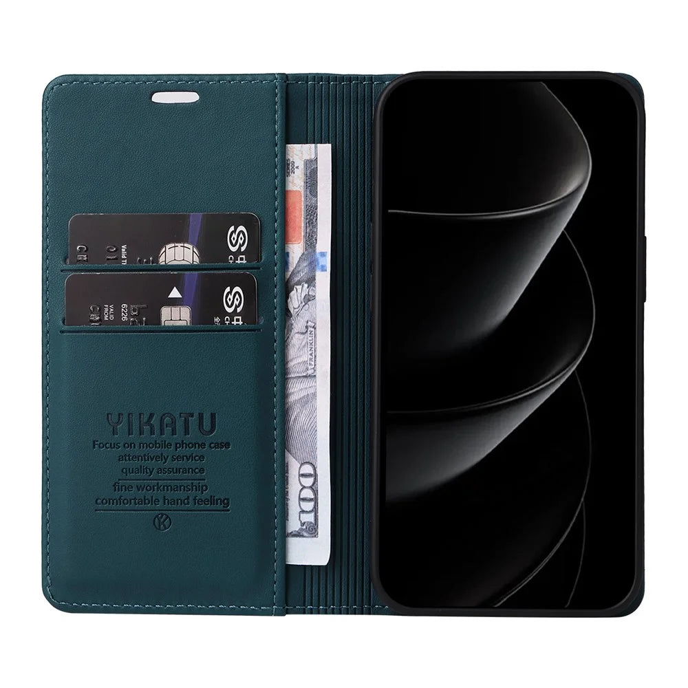 YIKATU For iPhone 18 Pro Max / 17 Pro Max Phone Cases  Magnetic Closure PU Leather Mobile Cover - Green - 2