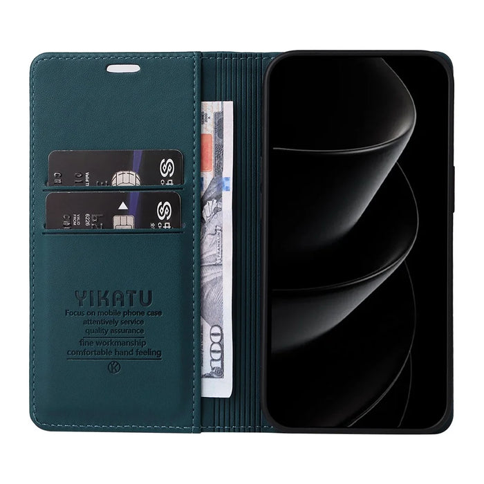 YIKATU For iPhone 18 Pro Max / 17 Pro Max Phone Cases  Magnetic Closure PU Leather Mobile Cover - Green - 2